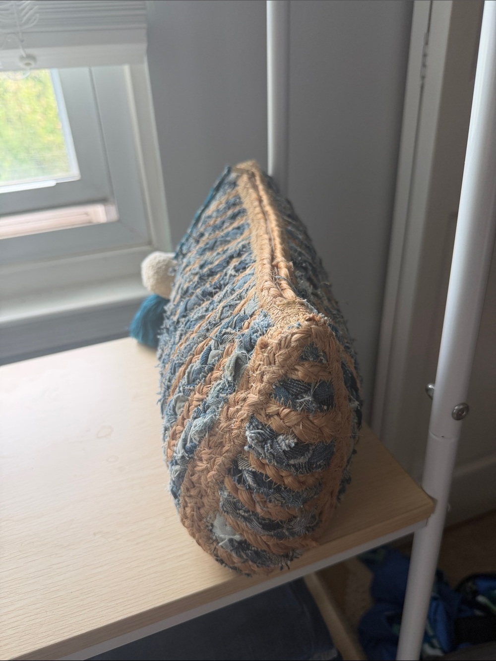 Antik Kraft Tan and Blue Woven Pom-Pom Clutch - Picture 2 of 3
